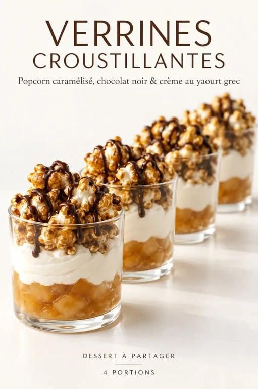Verrines au popcorn caramélisé et chocolat pour un snacking sucré gourmand