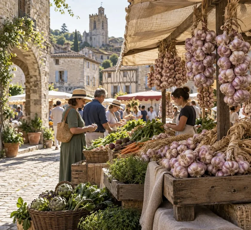 Les plus beaux marchés du Tarn : marché de Lautrec et Ail Rose de Lautrec