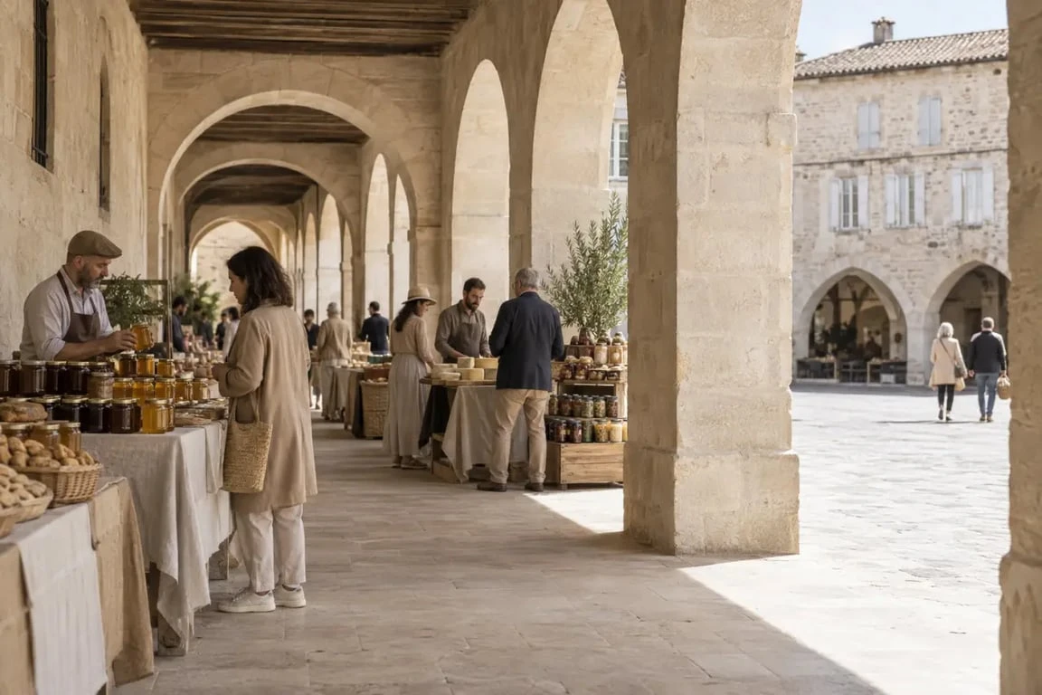 Les plus beaux marchés du Tarn : marché de Réalmont sous les arcades