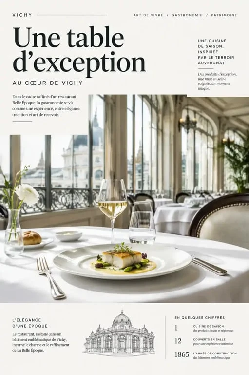 Table gastronomique élégante dans un restaurant à Vichy pour votre avis restaurant vichy