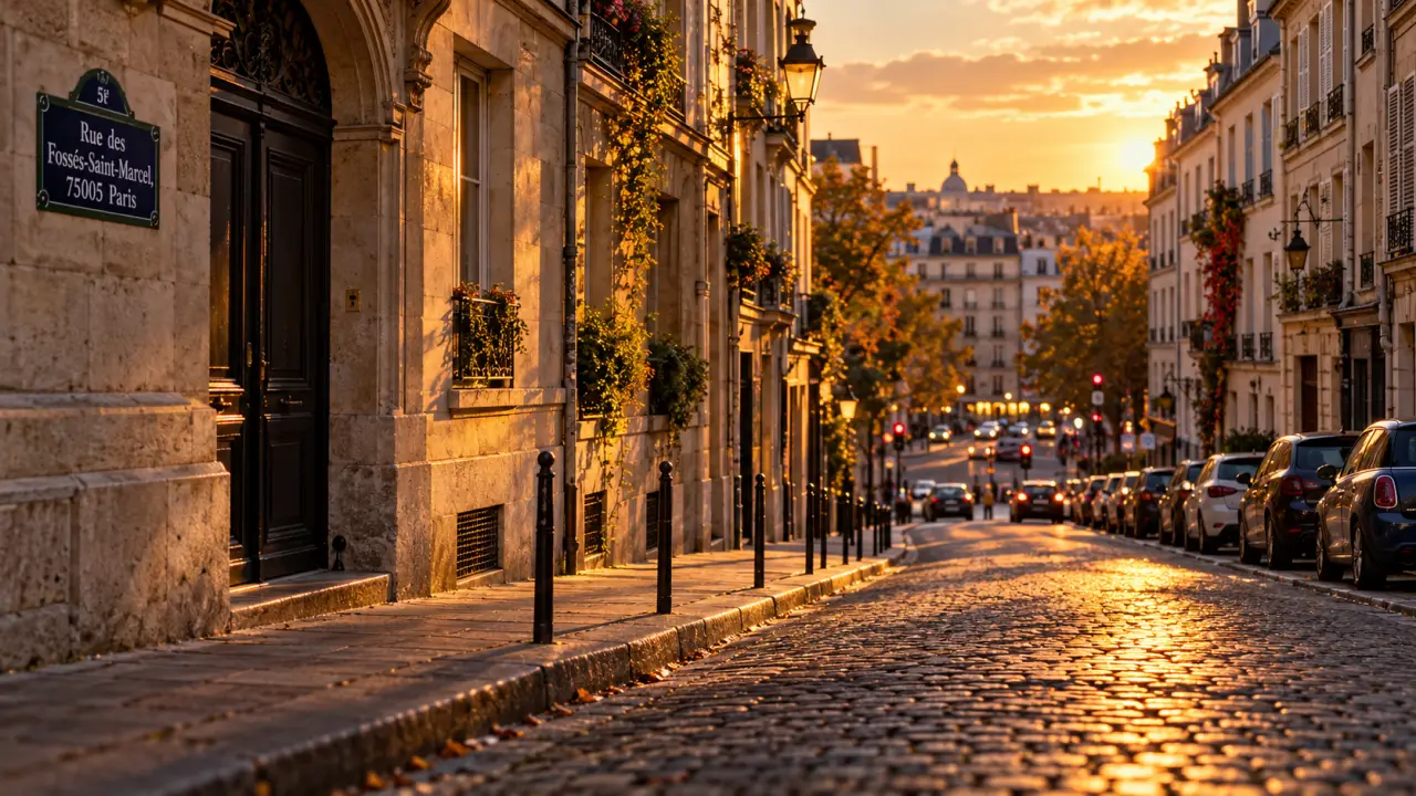 rue des fosses st marcel 75005, vue trottoir Paris 5e vers Saint-Marcel